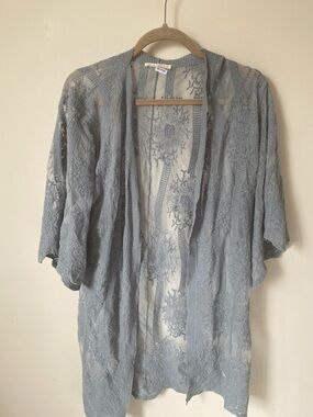 Do everything in love Dusty Blue Lace Open Cardigan